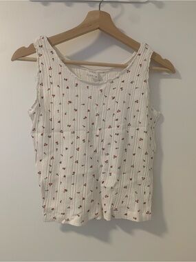 Zara Cream Ribbed Tank with Small Red Cherry Motif
